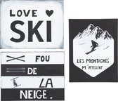 J-Line Plakkaat Textiel+Afbeelding Ski Metaal Wit/Zwart Assortiment Van 3