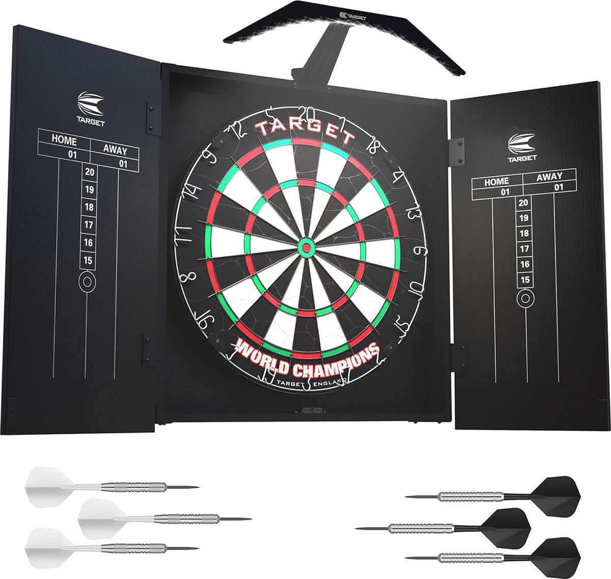 Dartbord Verlichtingssysteem Cabinet Set met Wereldkampioenen Dartbord en Darts - Voor Thuisgebruik