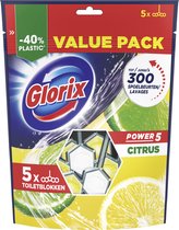 Glorix Power 5 Toiletblok - Citrus - in een hersluitbare en geurbehoudende verpakking met 40% minder plastic* - 5 stuks