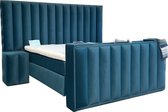 BedNL – Boxspring - luxe Veluwe met voetbord tv lift systeem – 140x200 - Compleet Velvet Blauw kleur