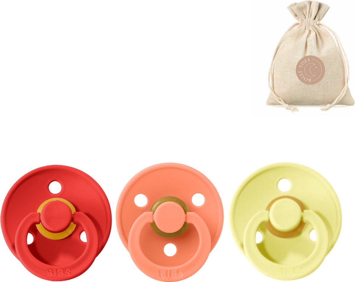 Goedkoopste BIBS fopspenen T1 0-6 maanden - Papaya, Strawberry, Sunshine BolleToet speenzakje
