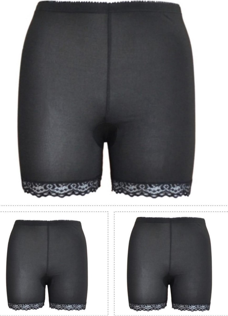 Dames boxershorts - fietsbroekje 3 pack lange pijp met kant L Zwart