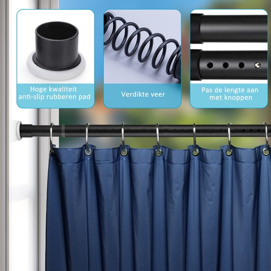 CALIYO Douchegordijnstang Zonder Boren 210 tot 260 cm Uitschuifbaar