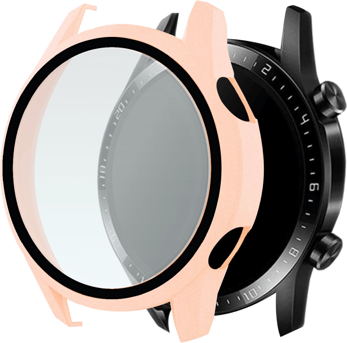 Telefoonglaasje Hoesje met Screenprotector Geschikt voor Huawei Watch GT2 - 46mm - Roze