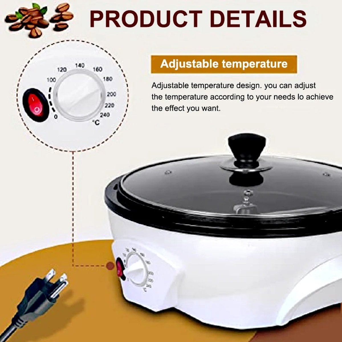 Elektrische koffiebrander, 500 g, 1200 W, koffiebonenbrander voor thuis