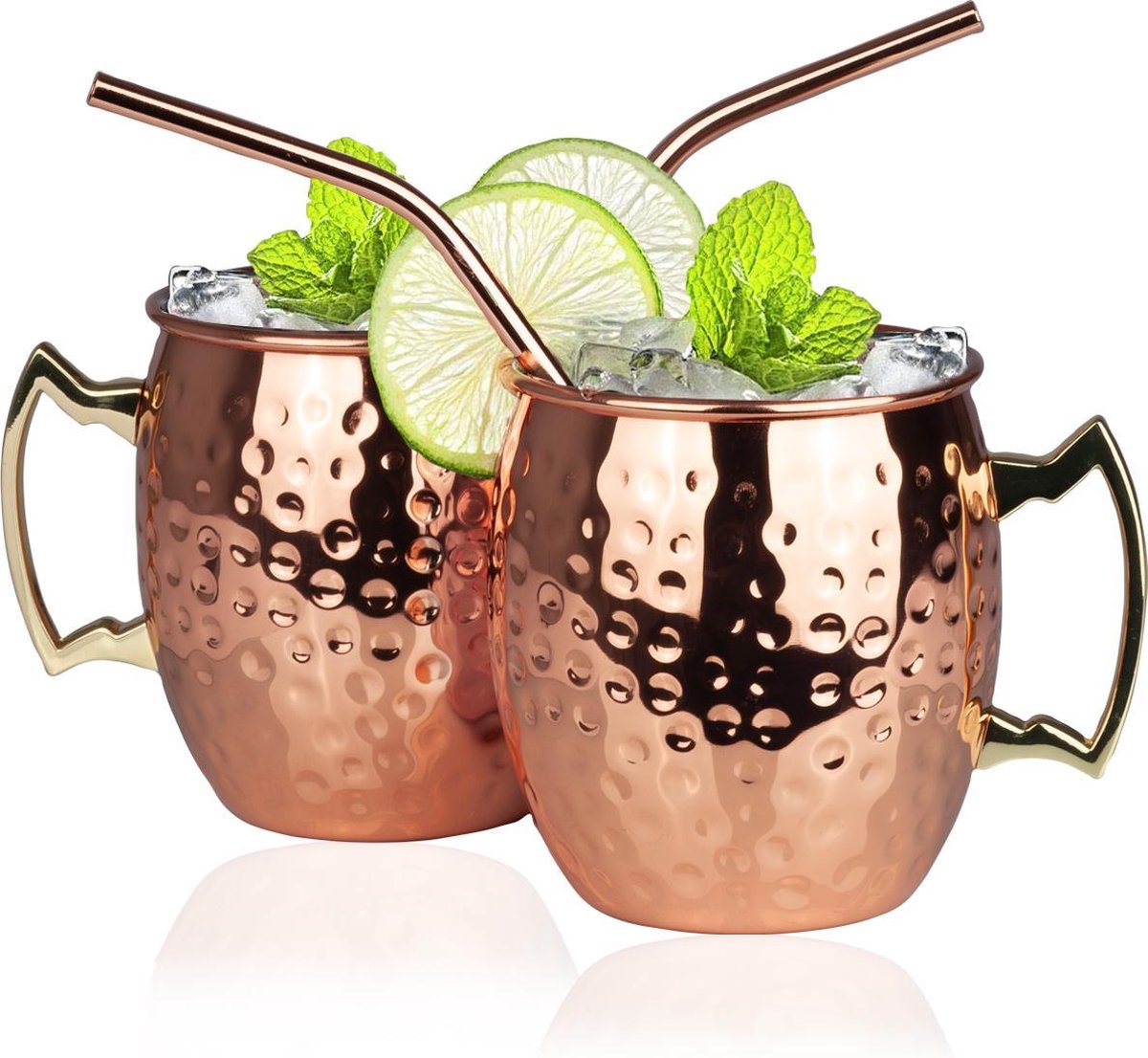 KitchenBrothers Moscow Mule Bekers - met RVS Rietjes - Set van 2 Stuks - Verkoperd - 500 ML