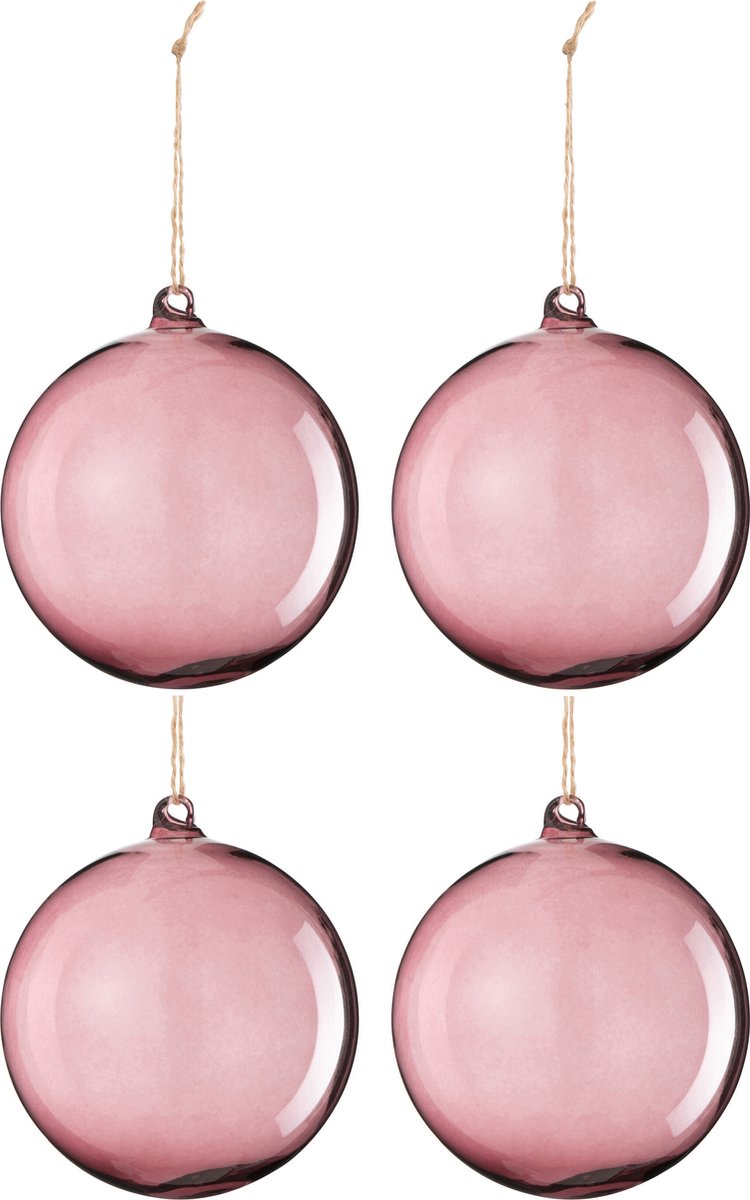J-Line kerstbal - glas - lichtpaars - large - doos van 4