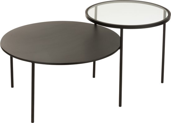 J-Line Table Gigogne 2 Niveau Metal/Verre Noir Large