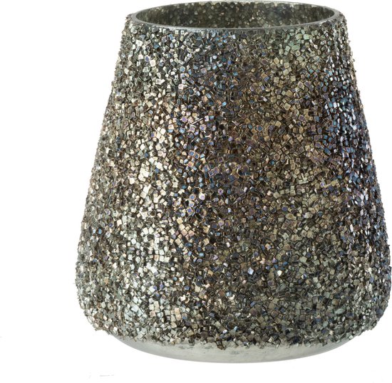 J-Line windlicht Glitter - glas - donkergroen - small