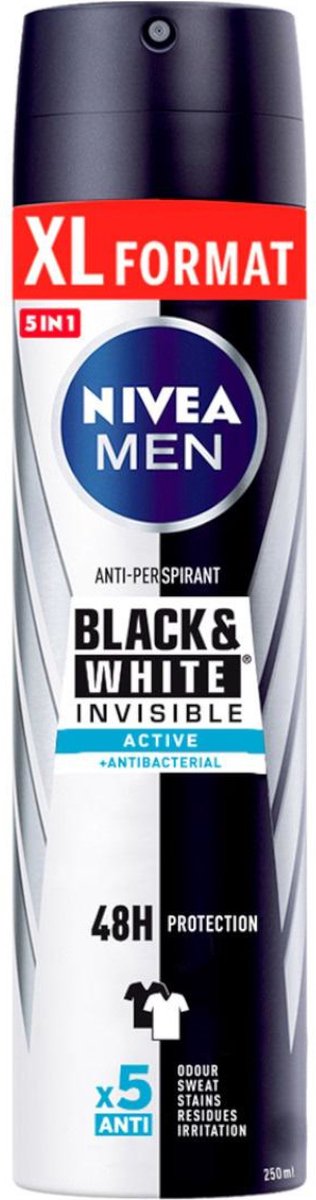Goedkoopste Nivea Deospray Men – Invisible Black & White Active 250 ml