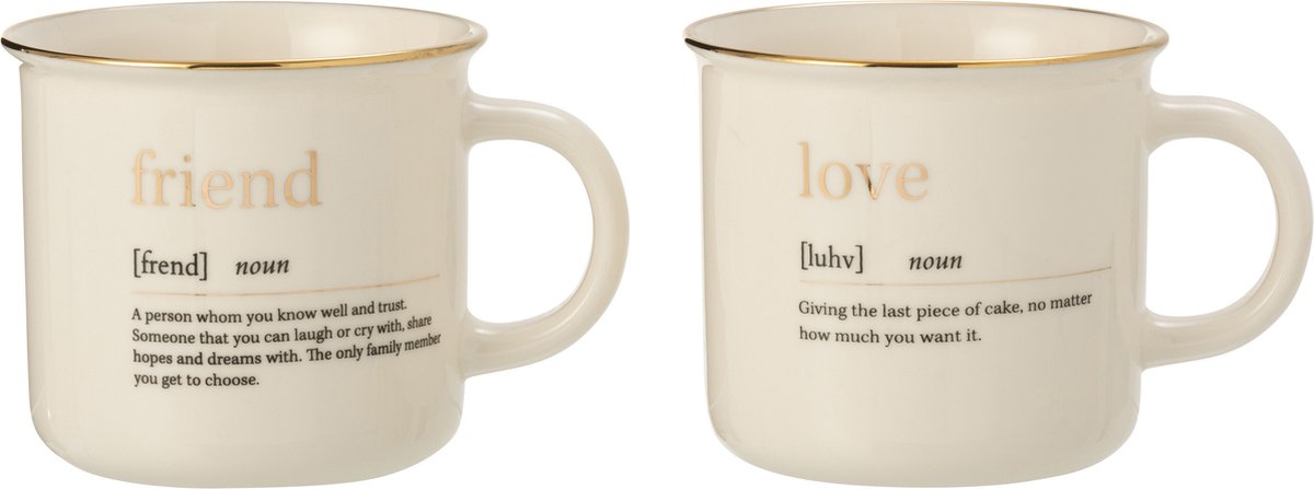 J-Line mok Boodschap Love Friend - keramiek - goud - 2 stuks