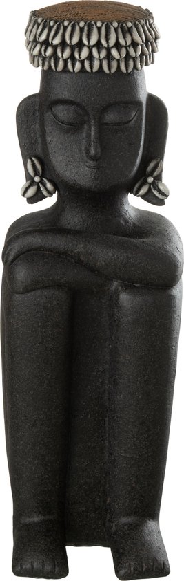 J-Line decoratie Standbeeld Zittend Etnisch - steen/resine - zwart - large