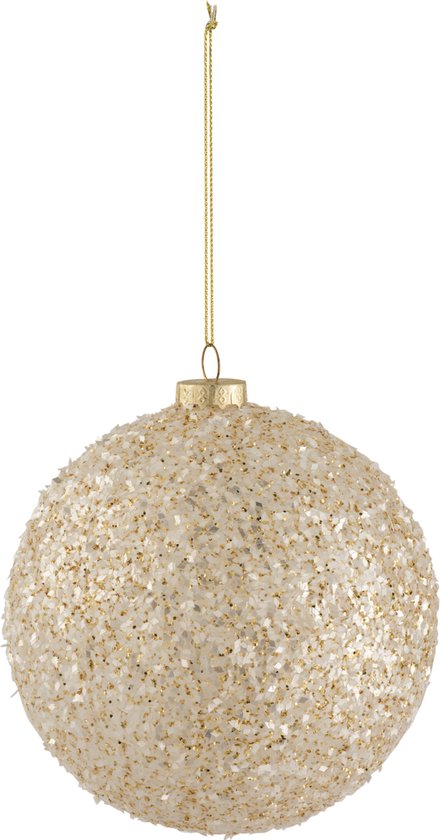 J-Line Kerstbal Grove Glitter Glass Goud/Wit Large