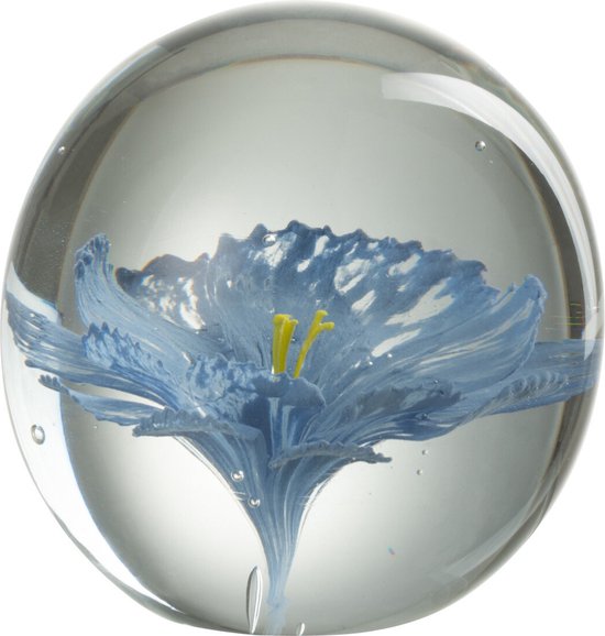 J-Line Presse-Pap Fleur Verre Bleu Large