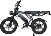 Vilolux® - Ouxi - V20 - 2024 Model - Inclusief Achterzit - Rijklaar - Elektrische Fatbike - Fatbikes - E-Bike - Cruise Functie - 25 km/u - 250W - 7 Versnellingen - Telefoontas - Voetsteunen - 1 Jaar Garantie - Zwart - Legaal