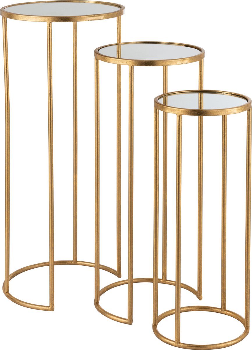 J-Line bijzettafel Leo Spiegel - ijzer - goud - set van 3