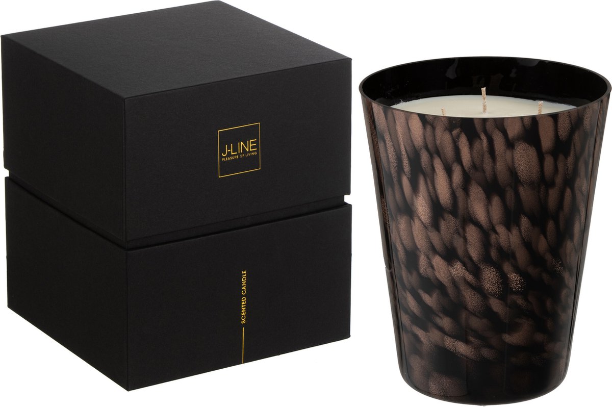 J-Line geurkaars Noa - Sandalwood - glas - zwart/goud - large - 95U