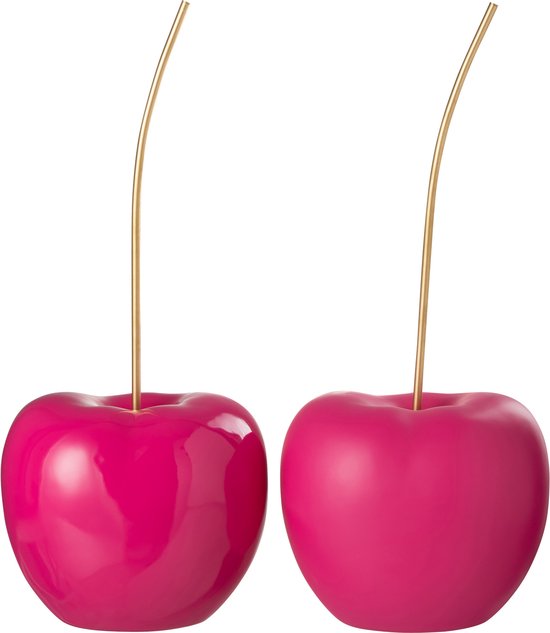 J-Line décoration Cerise - polyrésine - rose - large - 2 pièces