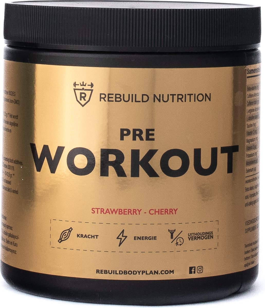 Rebuild Nutrition - Pre-Workout - Pre Workout Per Scoop 400 mg Cafeïne - Preworkout Haal Het Maximale Uit Je Trainingen - Energy Drink - Aardbei Kers smaak - 30 doseringen - 300 gram