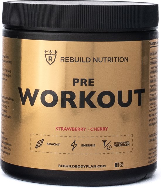 Rebuild Nutrition Pre-Workout - Pre Workout Per Scoop 400 mg Cafeïne - Preworkout Haal Het Maximale Uit Je Trainingen - Energy Drink - Aardbei Kers smaak - 30 doseringen - 300 gram