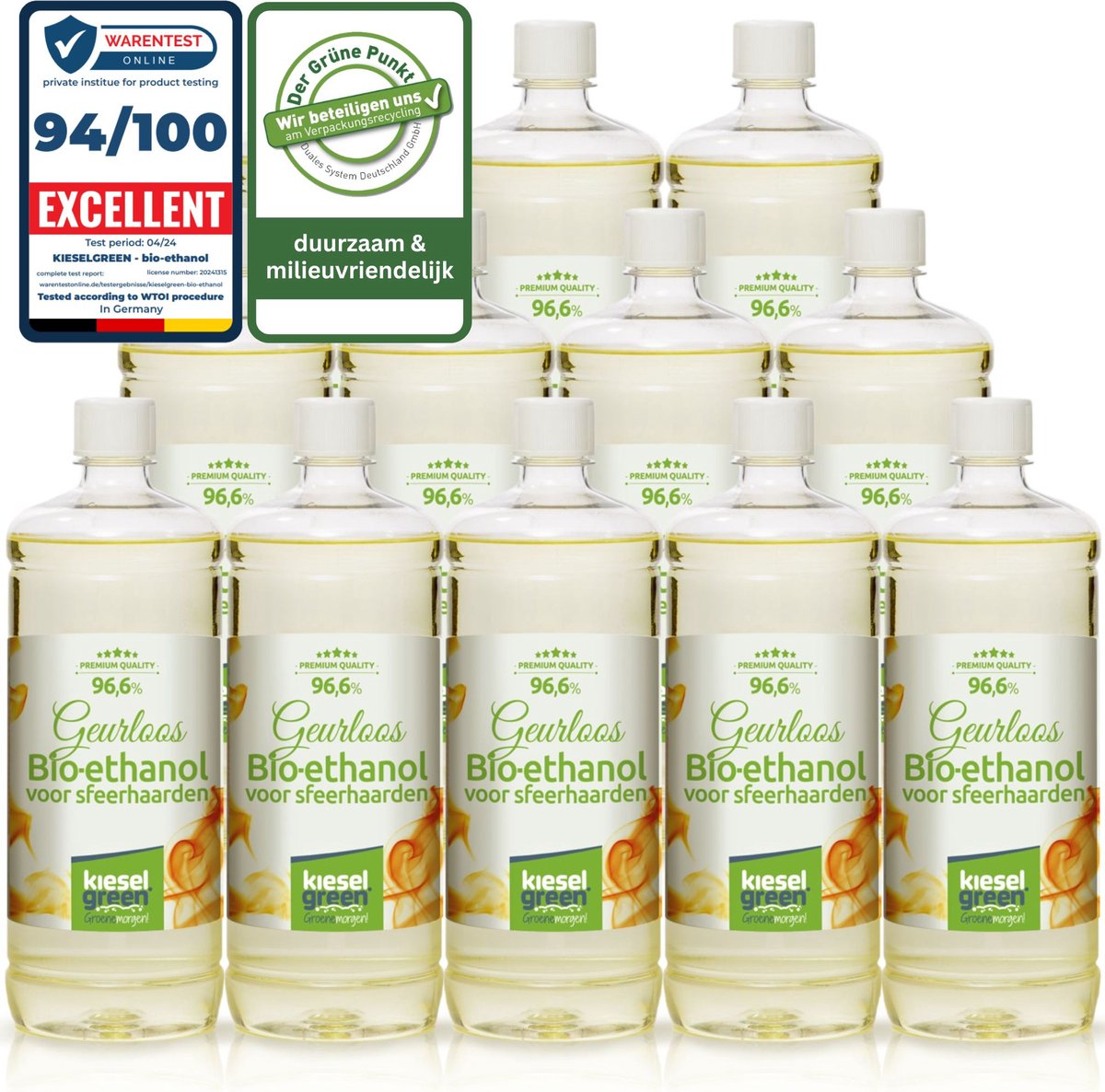 KieselGreen bol.com aanbieding| premium kwaliteit Bio ethanol| 12 flessen bio ethanol | voor sfeerhaarden | geurloos | milieuvriendelijk | premium kwaliteit| bio ethanolhaard vulling | sfeerhaarden bio ethanol | sfeerhaardvulling