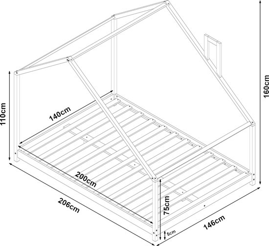 Lit enfant Siuntio lit maison avec matelas 140x200 cm naturel [en.casa]