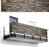 Balkonscherm 500x130 cm - Balkonposter Stenen - Steenoptiek - Grijs - Balkon scherm decoratie - Balkonschermen - Balkondoek zonnescherm