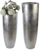 "Konus" zilver hoge vaas / plantenbak H.90 cm Gilde Handwerk - eyecatcher - polyresin