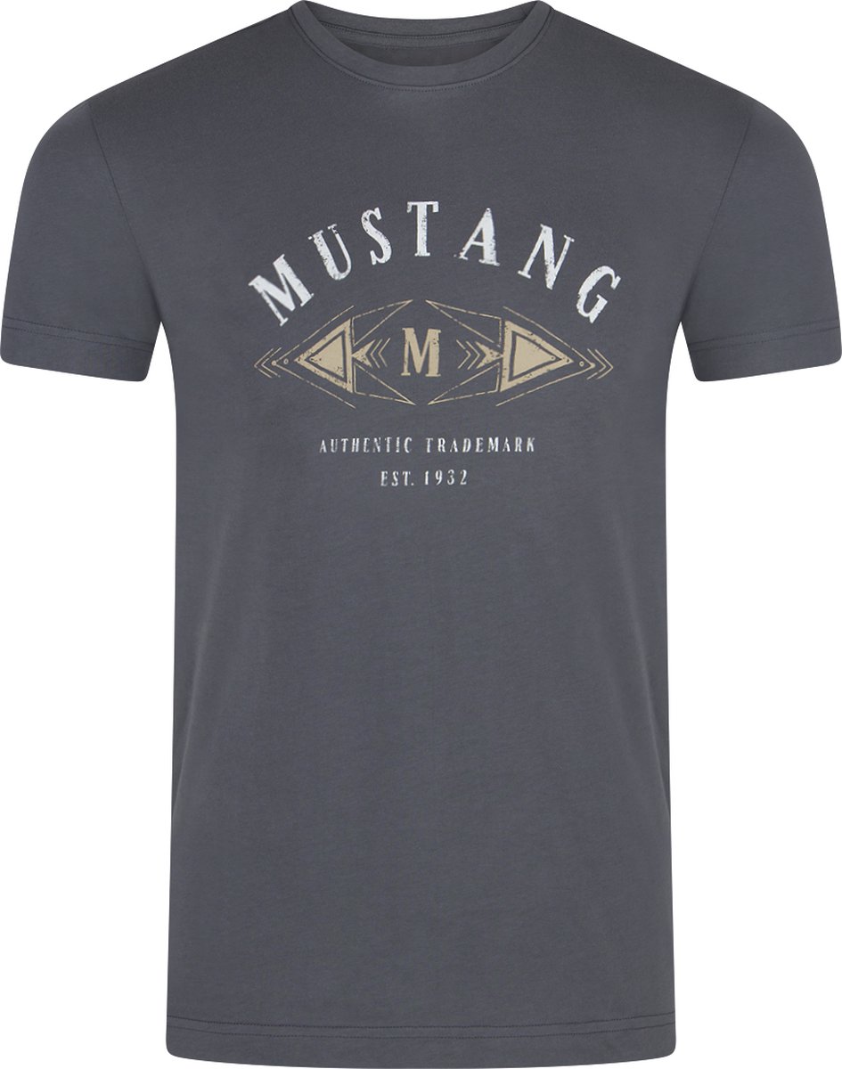 Mustang Heren T-Shirt Basic Print Tee regular fit Grijs 5XL Ronde Hals Volwassenen Opdruk Print Shirts