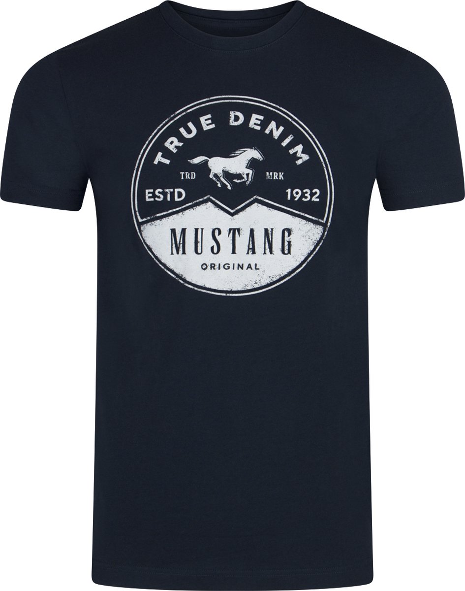Mustang Heren T-Shirt Basic Print Tee regular fit Blauw XL Ronde Hals Volwassenen Opdruk Print Shirts