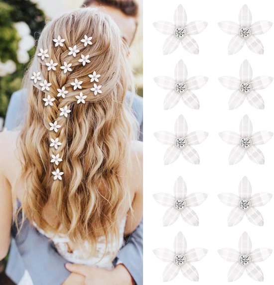 10 stuks witte kleine bloemen-haarspelden, mini schattige metalen haarspelden met strassteentjes voor vrouwen, bruid-haarspelden voor meisjes, bruiloft, haaraccessoires, decoratief