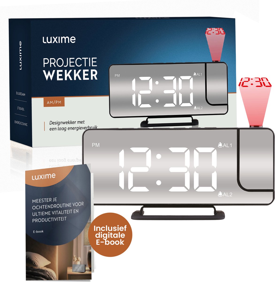 Luxime® - Digitale Wekker Met Projectie - Slaapkamer - Projectieklok Plafond - Projectiewekker - Zwart — cadeau in Wonen & Interieur - foto 2