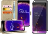 Hoesje geschikt voor Oppo Find X5 - Privacy Screenprotector Volledig Dekkend Glas - Portemonnee Book Case Goud