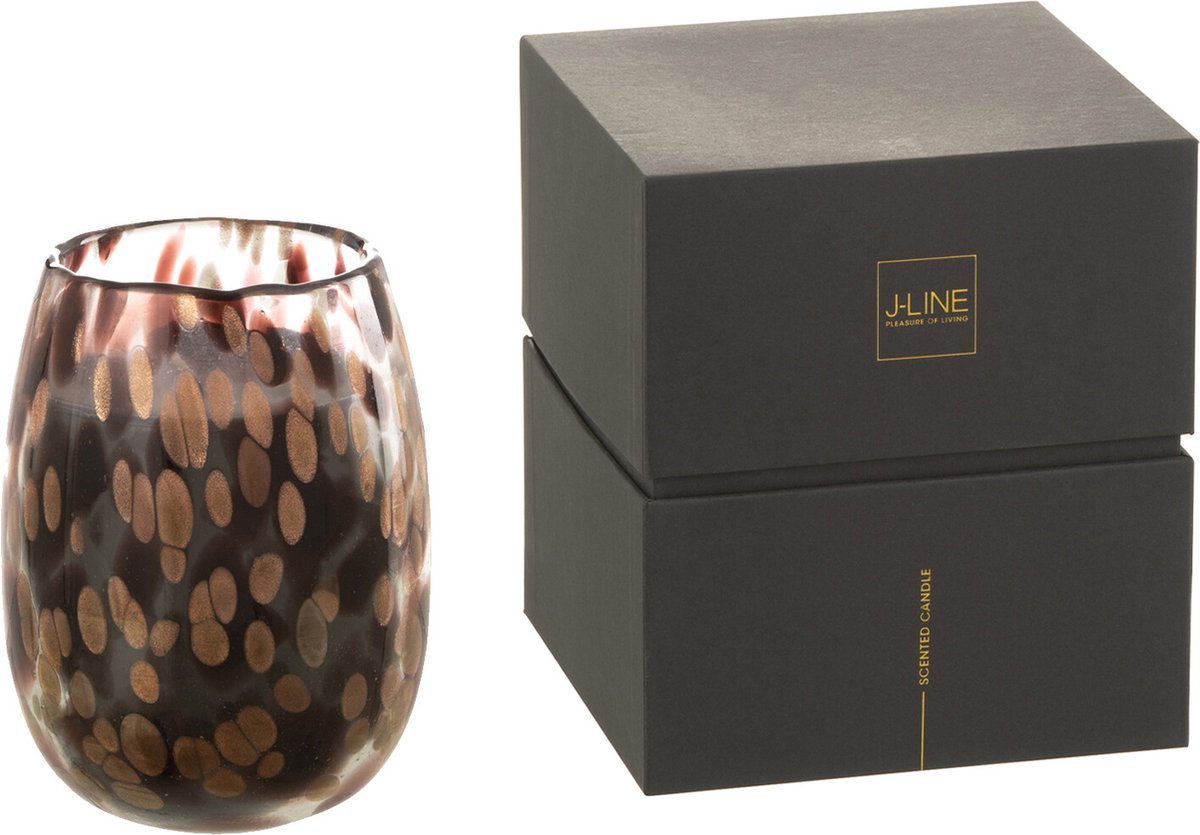J-Line geurkaars Mia - Leather & Leaves - glas - zwart/mix - small - 90U