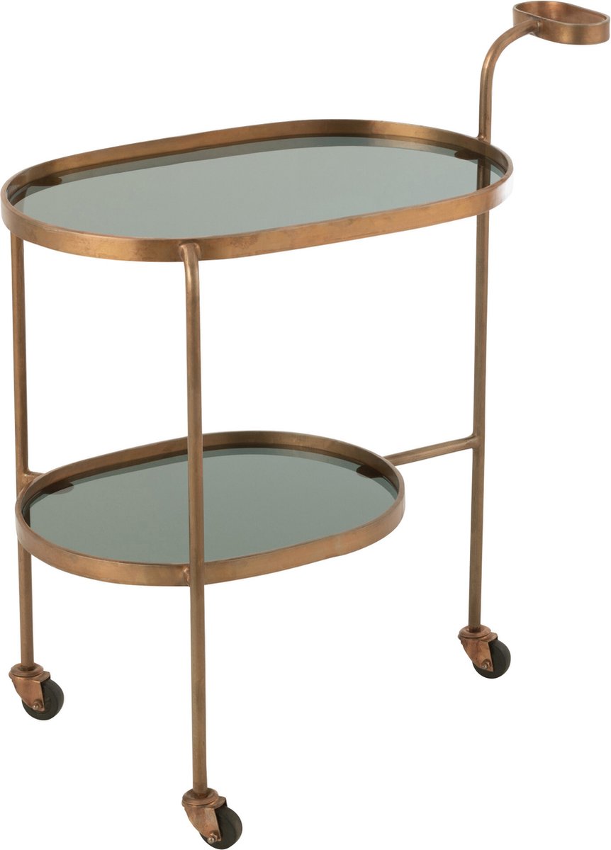 J-Line trolley Ovaal 2 niveaus - ijzer/glas - zwart/brons