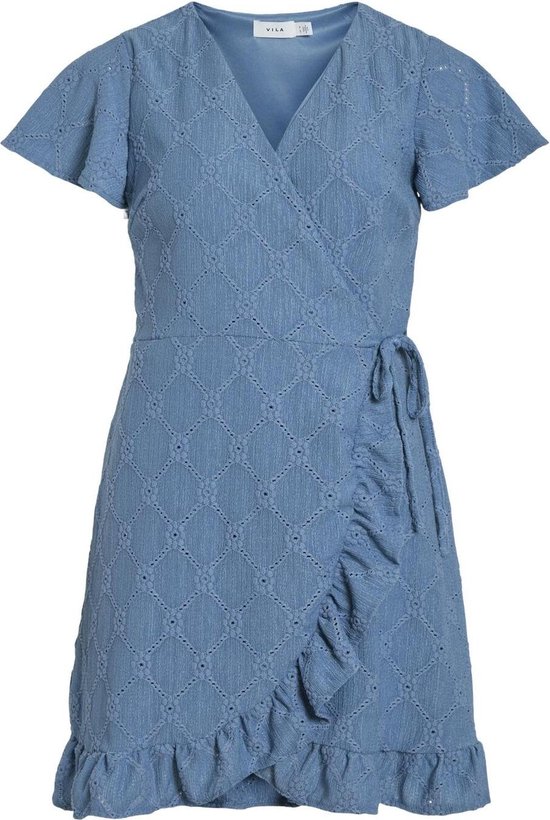Vila Jurk Videlea V-neck S/s Wrap Dress/vol 14097466 Coronet Blue Dames Maat - S