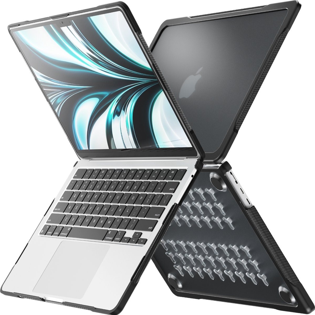 Mobigear Laptophoes geschikt voor Apple MacBook Air 13 Inch (2022-2025) Hoes Hardshell Laptopcover MacBook Case | Mobigear Shockproof Pro - Zwart - Model A2681 / A3113 / A3240