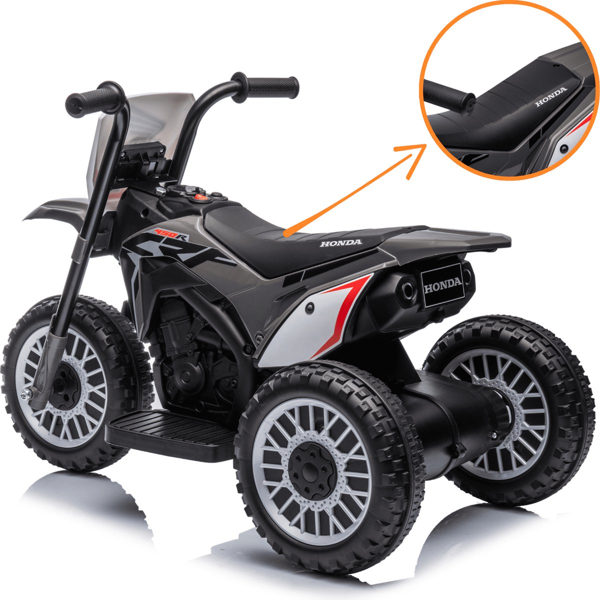 Honda CRF450 Elektrische Kindermotor 1 tot 3 jaar – Officieel Gelicentieerde Crossmotor met 3 Wielen voor Extra Stabiliteit – Li-ion Kindermotor met Claxon & Automatische Rem – Grijs — afbeelding 8