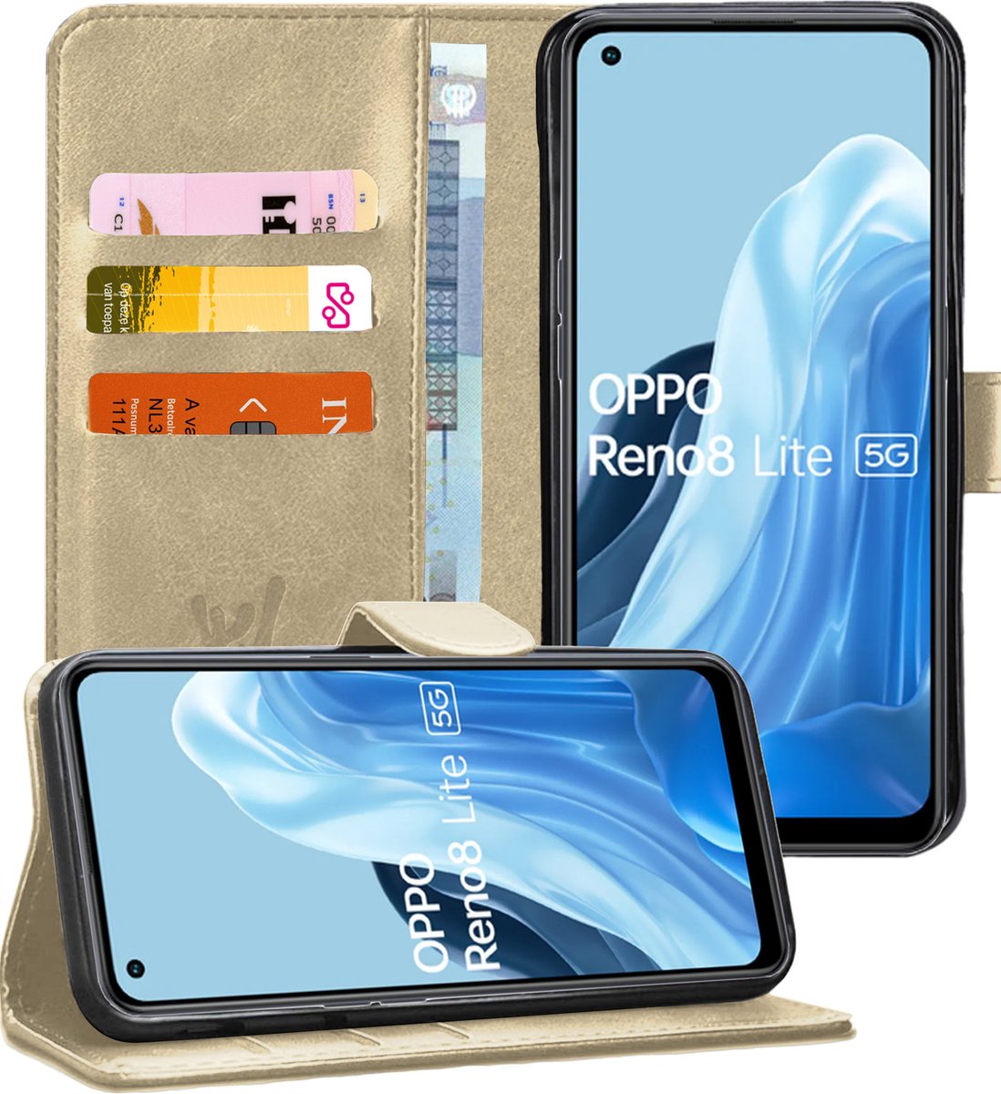 Hoesje geschikt voor Oppo Reno 8 Lite - Portemonnee Book Case Goud