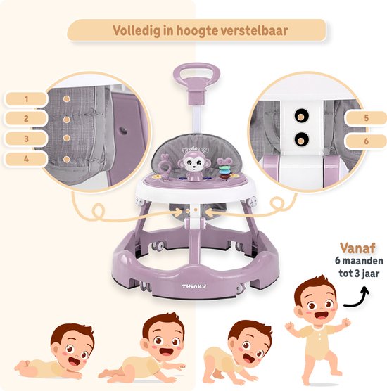 Twinky® Babywalker - Luxe Loopstoel met 3-delige speelset - Loopstoeltje voor Baby inclusief Voetenmat en Steel van Twinky — afbeelding 3