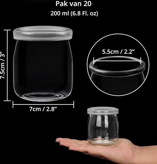 Ferenando 200 ml Yoghurtpotjes met Deksel & Lepel, 12 Stuks Kleine Dessertpotjes met Deksel, Etiketten en Koord, Toetjesglazen Multifunctioneel voor