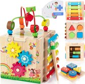 Activiteitenkubus van hout voor peuters | Montessori educatief speelgoed | Babyspeelgoedset met bonussorteer- en stapelplank