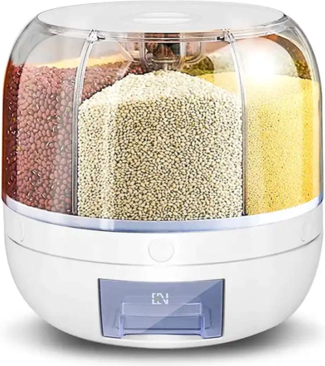 TX Store - Rijst dispenser- 23x23cm- 360graden draaibaar- voorraadpot- opbergpot- zaden, granen, noten, snoep dispenser