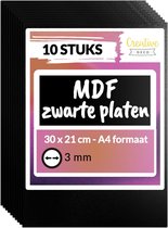Creative Deco 10 x A4 MDF - Plaat Zwart | 300 x 210 x 3 mm | Perfect voor Lasersnijden, CNC - Frezen, Modelleren, Freeswerk, Figuurzagen