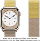 Geel / Bruin / Blauwe Nylon Horloge Bandje Geschikt voor Apple Watch 1, 2, 3, 4, 5, 6, 7, 8, SE & Nike+, 42mm, 44mm & 45mm "Mannenbreedte" Series - Zacht Geweven Nylon - 42 mm, 44 mm en 45 mm - yellow brown blue - Maat: zie maatfoto