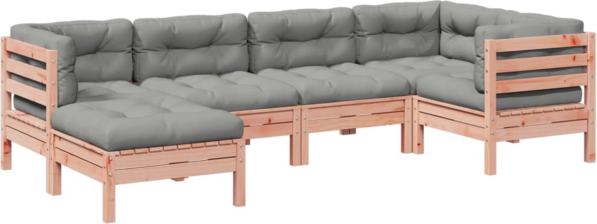 vidaXL 6-delige - Loungeset - met - kussens - massief - douglas - vurenhout grijs