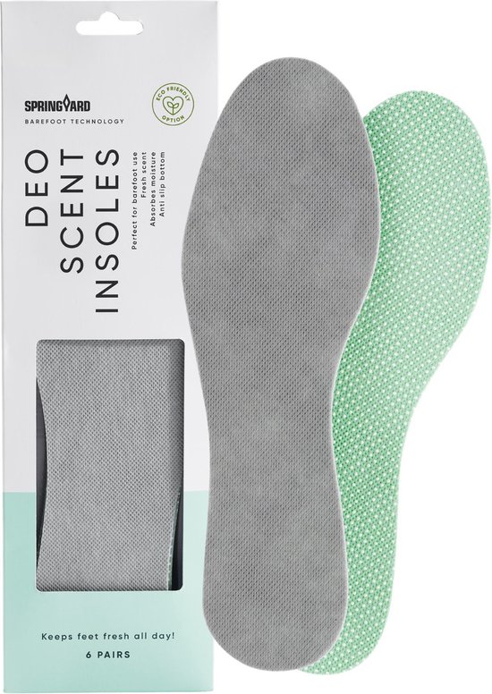 Springyard Deo Scent Insoles - semelles parfumées ultra-fines - pour pieds nus - absorbant l'humidité - antidérapantes - 6 paires - pointure 39/40
