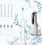 HAIDU Waterflosser Tandenborstel Bundel – monddouche – 5 standen – 8 opzetstukken – 330ml – Inlcusief HAIDU Elektrische Tandenborstel – 6 Poetsstanden – IPX7 Waterbestendig – Wit