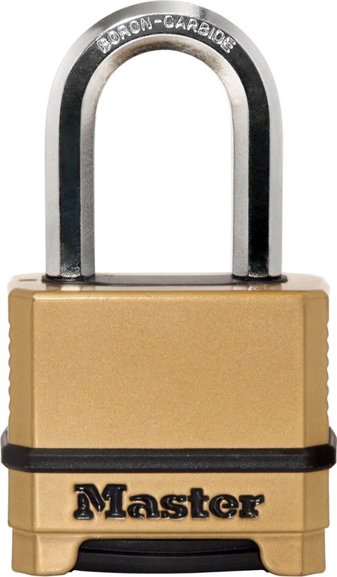 Goudkleurig Master Lock hangslot met metalen beugel met de tekst BORON-CARBIDE.
