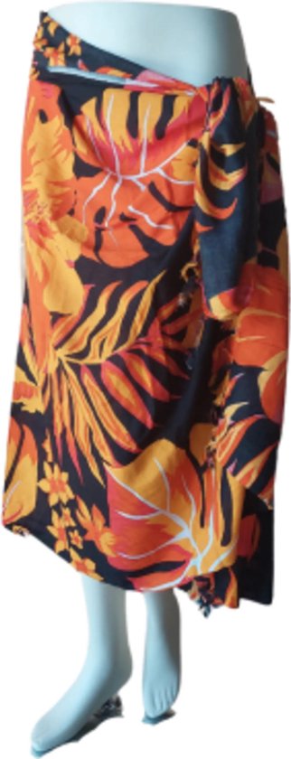 Plissérok zwart met grijze bloemen (Melati Silver - Sarong Batik